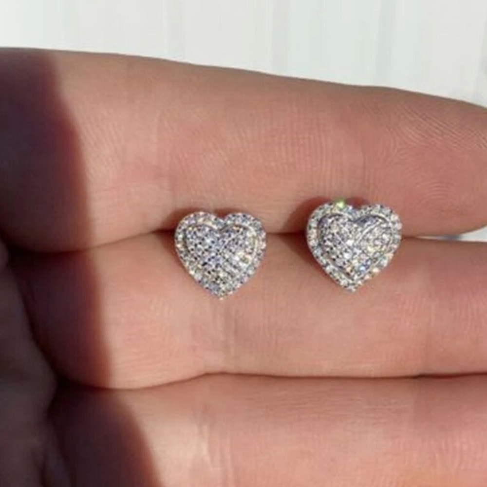Silver Crystal Heart Stud Earrings - Picture 6 of 10